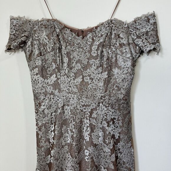 Rene Ruiz Neiman Marcus Sweetheart Metallic Lace Formal Dress Gold Women’s 18 - Picture 4 of 16